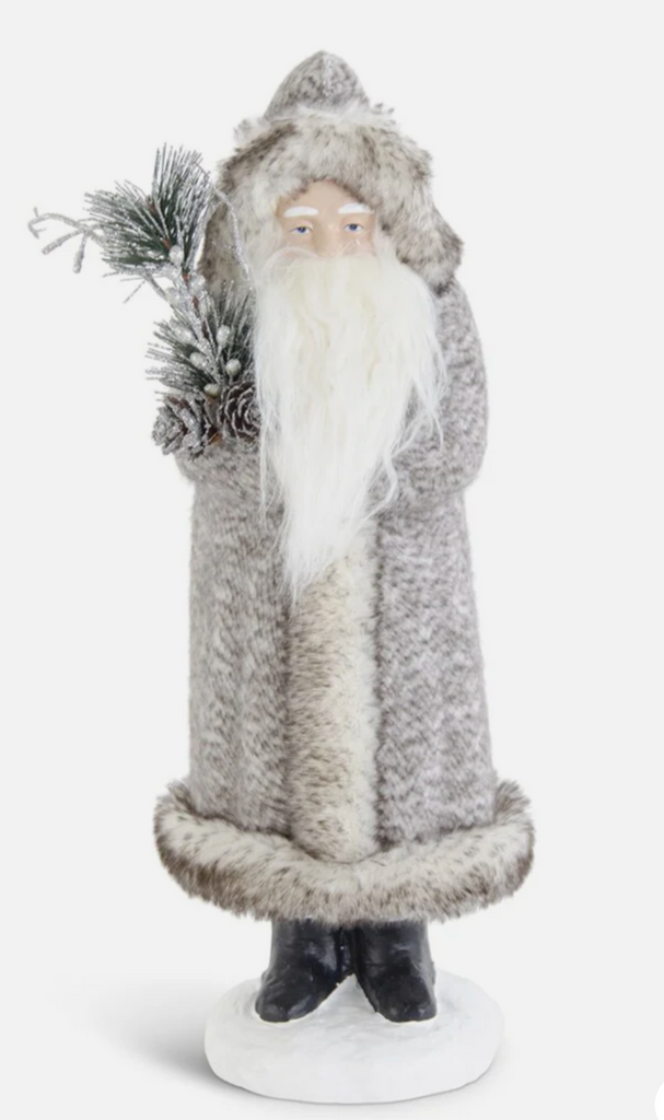 17 Inch Gray Fur Coat Santa w/Pine