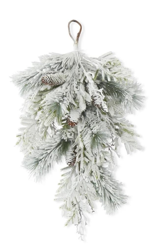 28 Inch Glittered Heavy Flocked Pine Swag w/Pinecones