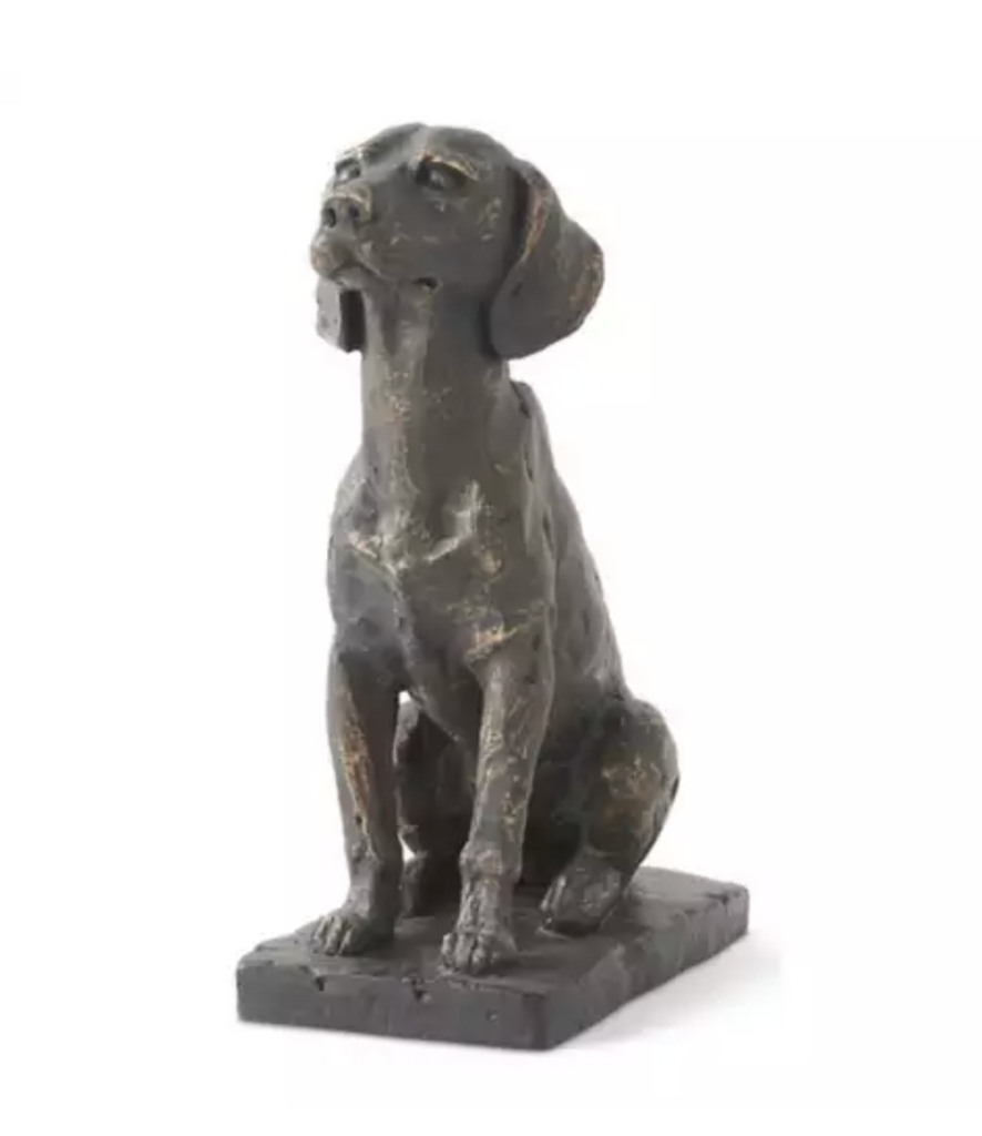 Resin Patina Sitting Dog on Black Base