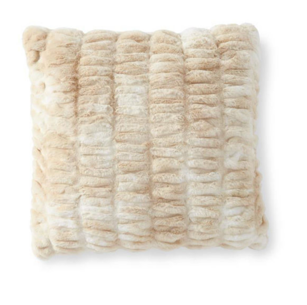 24 Inch Cream & Tan Ribbed Faux Fur Pillow