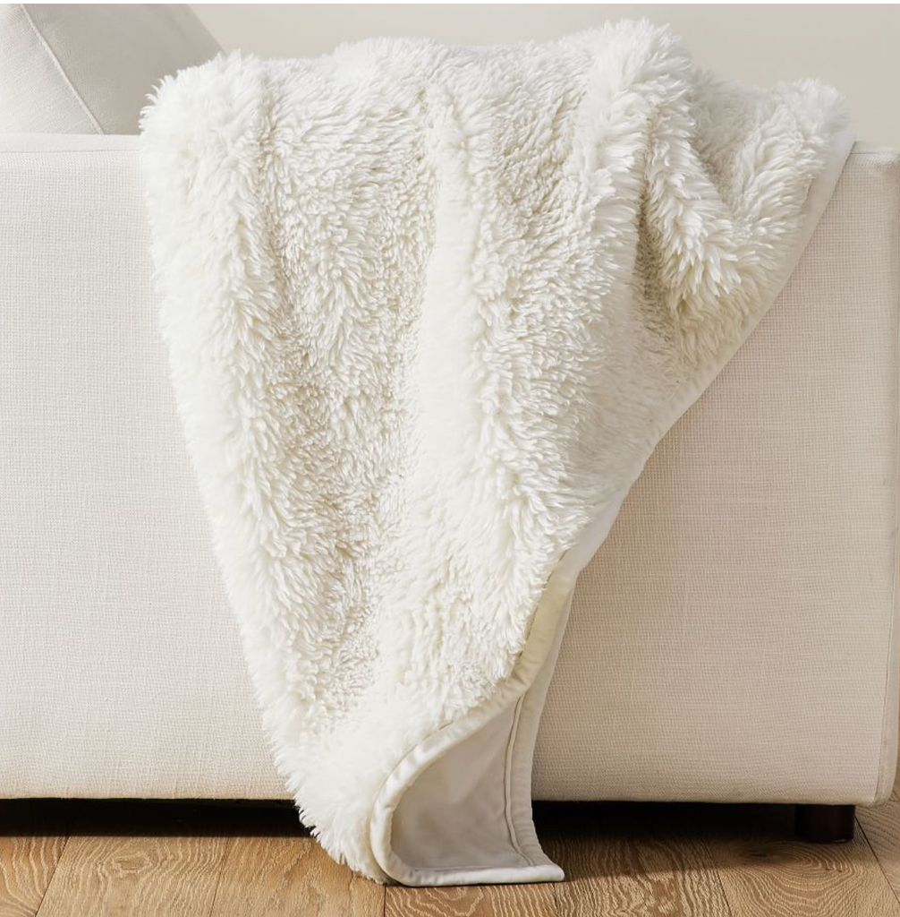 60 Inch White Faux Fur Throw Blanket