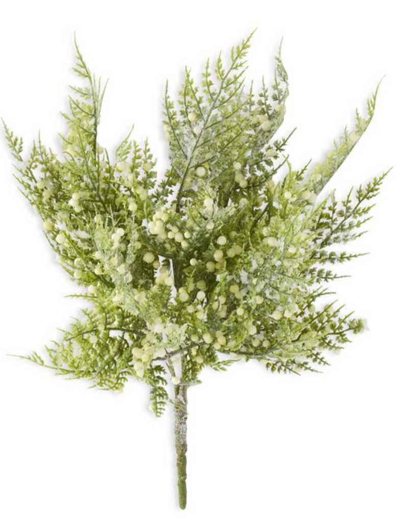 13 Inch Glittered Snowy Fern Bush w/Mini White Berries