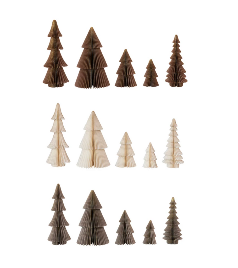 Paper Folding Honeycomb Trees w/ Gold Glitter, 3 Colors, Set of 5