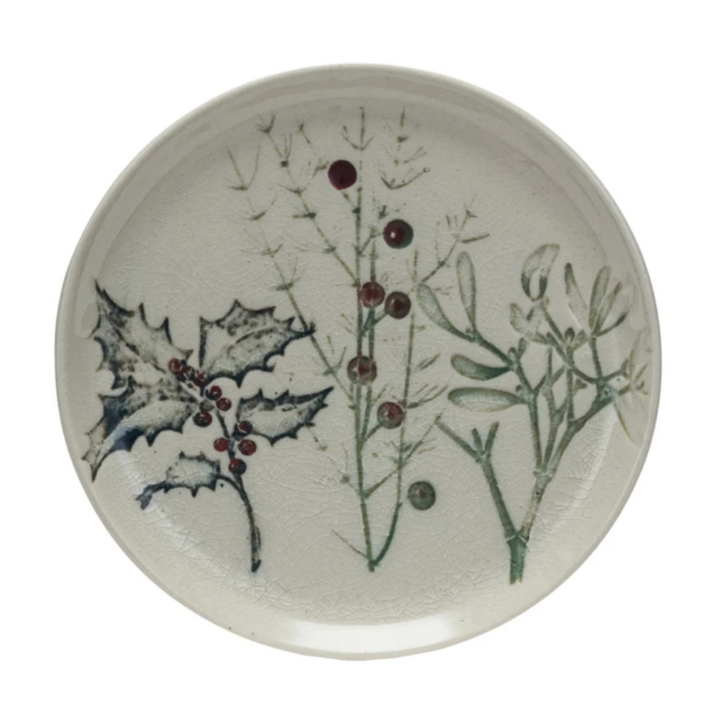 Debossed Stoneware Plate w/ Seasonal Botanicals (Each One Will Vary)