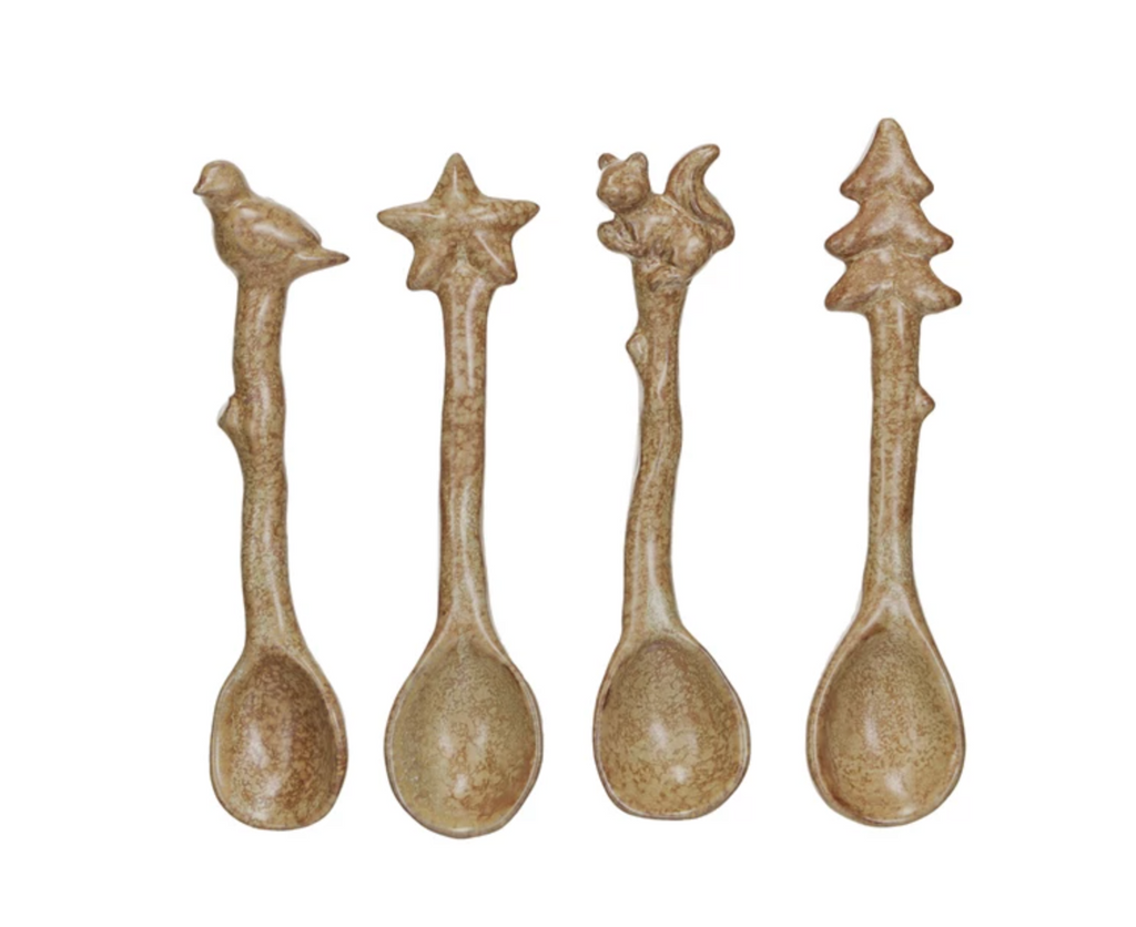 Stoneware Spoon w/ Shaped Handle, 4 Styles (Each One Will Vary)