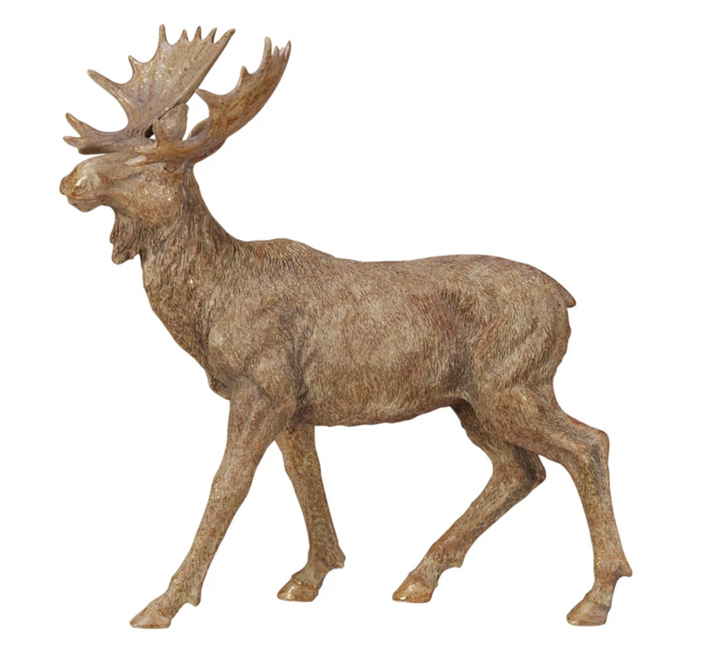 Resin Standing Moose, Antique Gold Finish