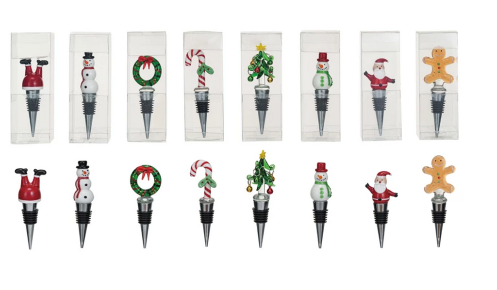 Zinc Alloy Wine Stopper w/ Hand-Painted Glass Holiday Icon, 8 Styles