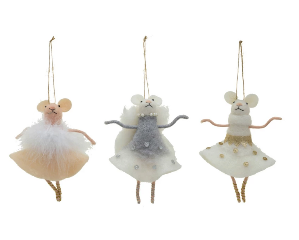 Handmade Wool Felt Ballerina Mouse Ornament, 3 Styles