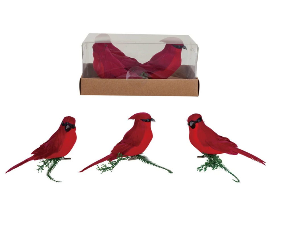 Foam & Feather Cardinal Clip-on Ornaments, Red