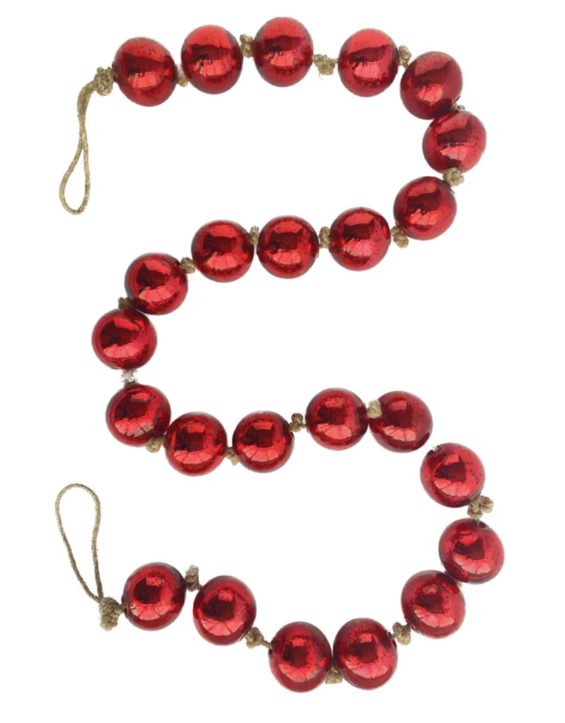 Recycled Glass Ball Ornament Garland on Jute String, Red