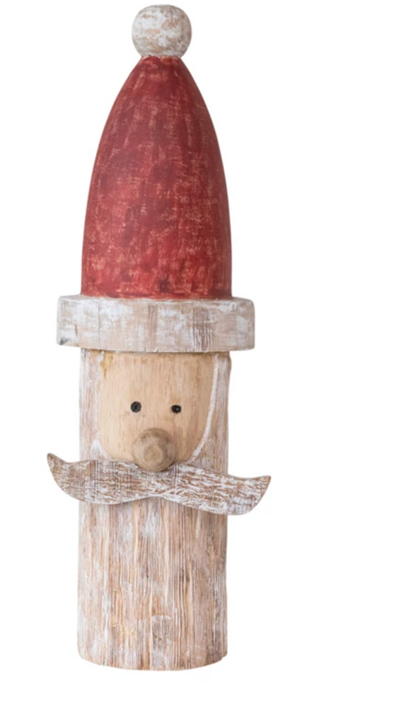 Hand-Carved Mango Wood Santa Head, Red, White & Natural