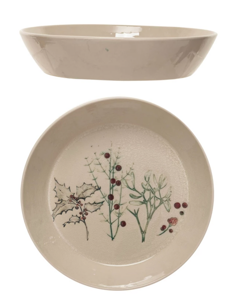 Debossed Stoneware Bowl w/ Seasonal Botanicals (Each One Will Vary)