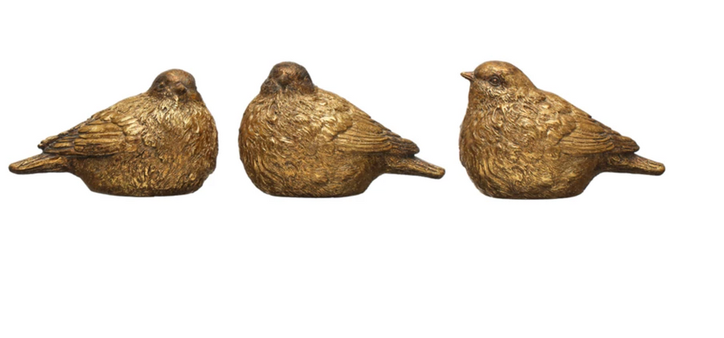 3-1/2"H Resin Bird, Distressed Gold Finish, 3 Styles