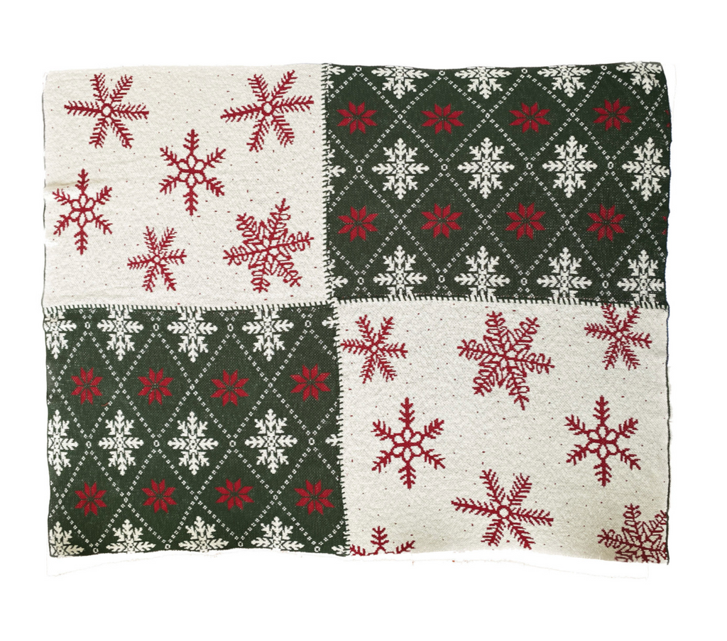 Cotton Knit Throw w/ Snowflake Patterns, Multi Color