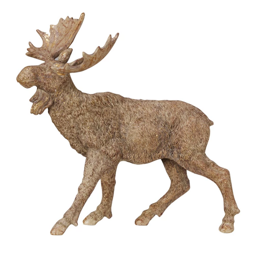 Resin Standing Moose, Antique Gold Finish