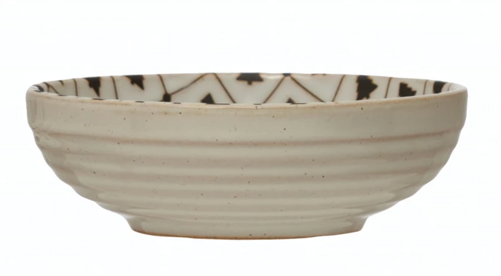 5" Round x 1-1/2"H Stoneware Bowl with Tree Pattern, Reactive Glaze, White and Black