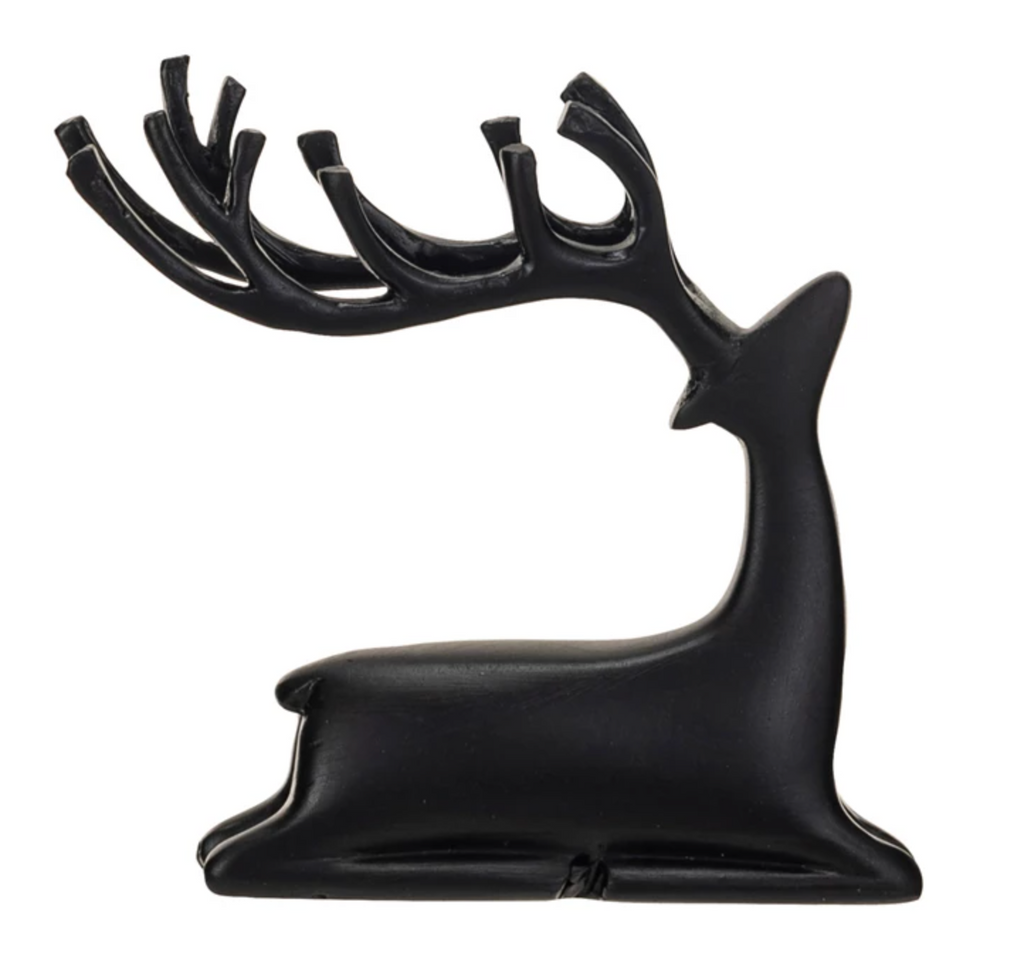 Resin Sitting Reindeer, Black