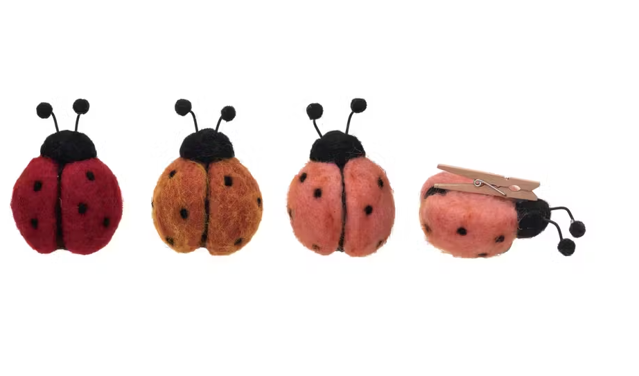 Handmade Wool Felt Ladybug Clip-On Ornament, 3 Colors