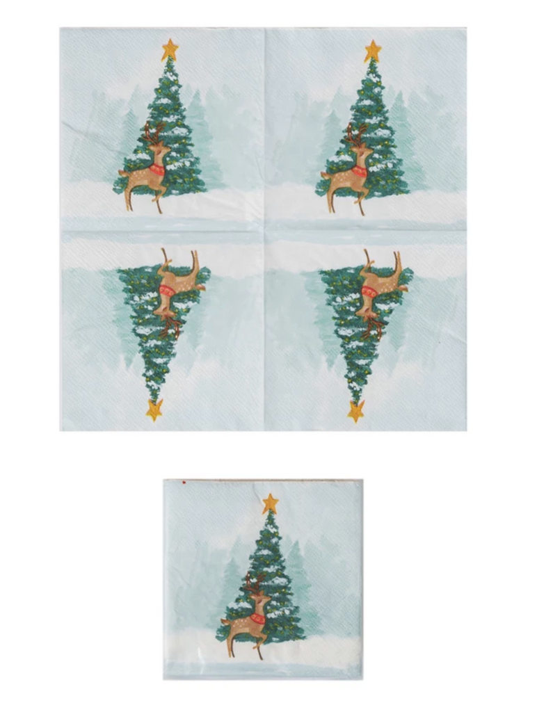 Paper Cocktail Napkins w/ Christmas Tree & Reindeer (Contains 50 Folded Pieces)