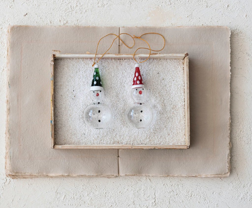 Handmade Glass Snowman Ornament, 2 Colors