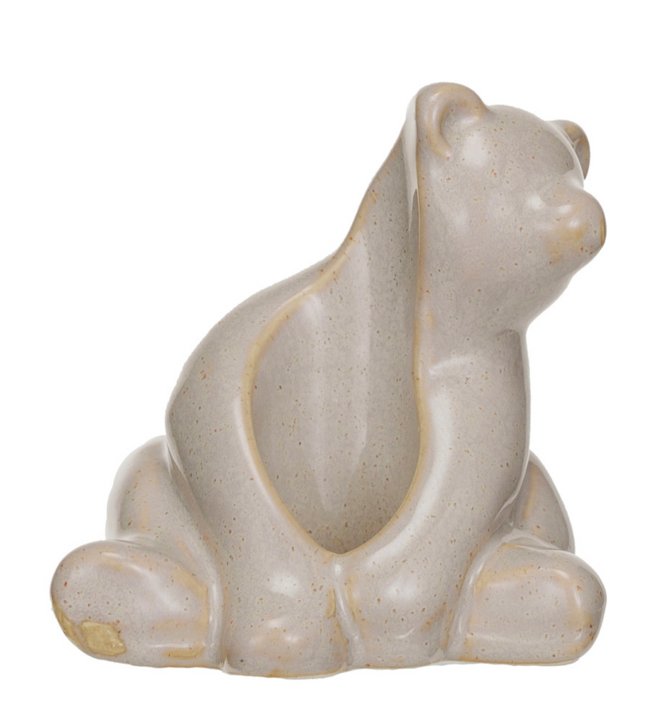 Stoneware Bear Taper Holder, Reactive Glaze, White (Each One Will Vary)