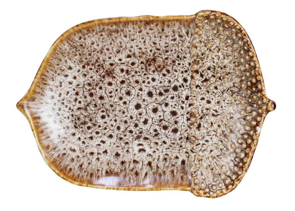 Stoneware Acorn Shaped Plate, Reactive Glaze, Brown (Each One Will Vary)