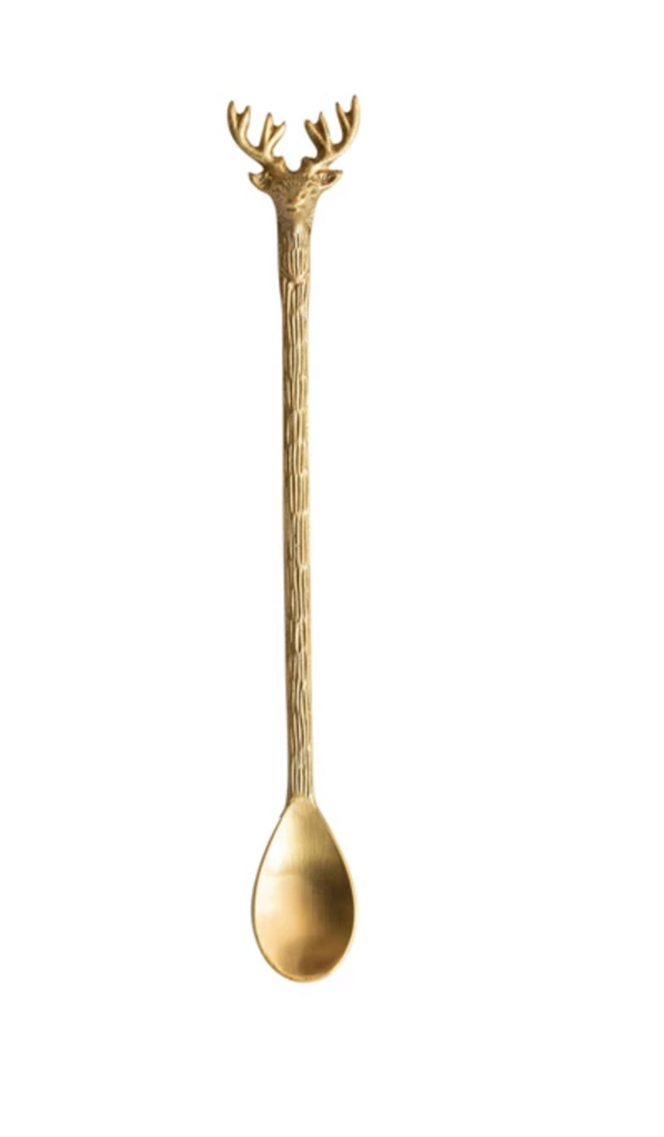 Brass Cocktail Spoon w/ Reindeer Handle