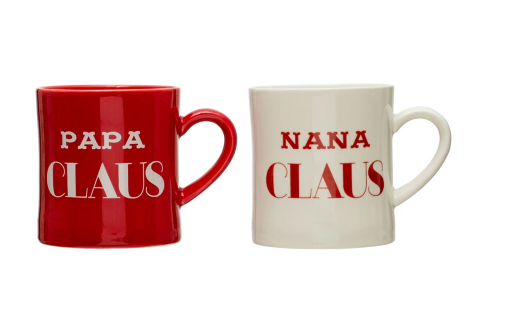 3-1/2" Round x 4"H 16 oz. Stoneware Mug "Nana/Papa Claus", 2 Styles