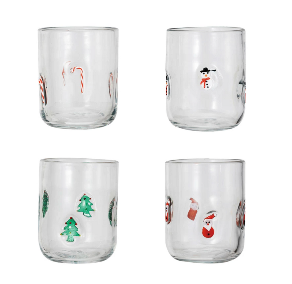 16 oz. Drinking Glass w/ Embedded Holiday Icon Pattern, 4 Styles