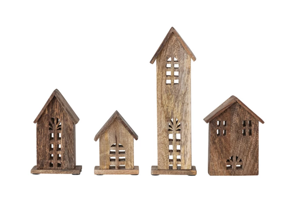 Carved Mango Wood Houses, Natural