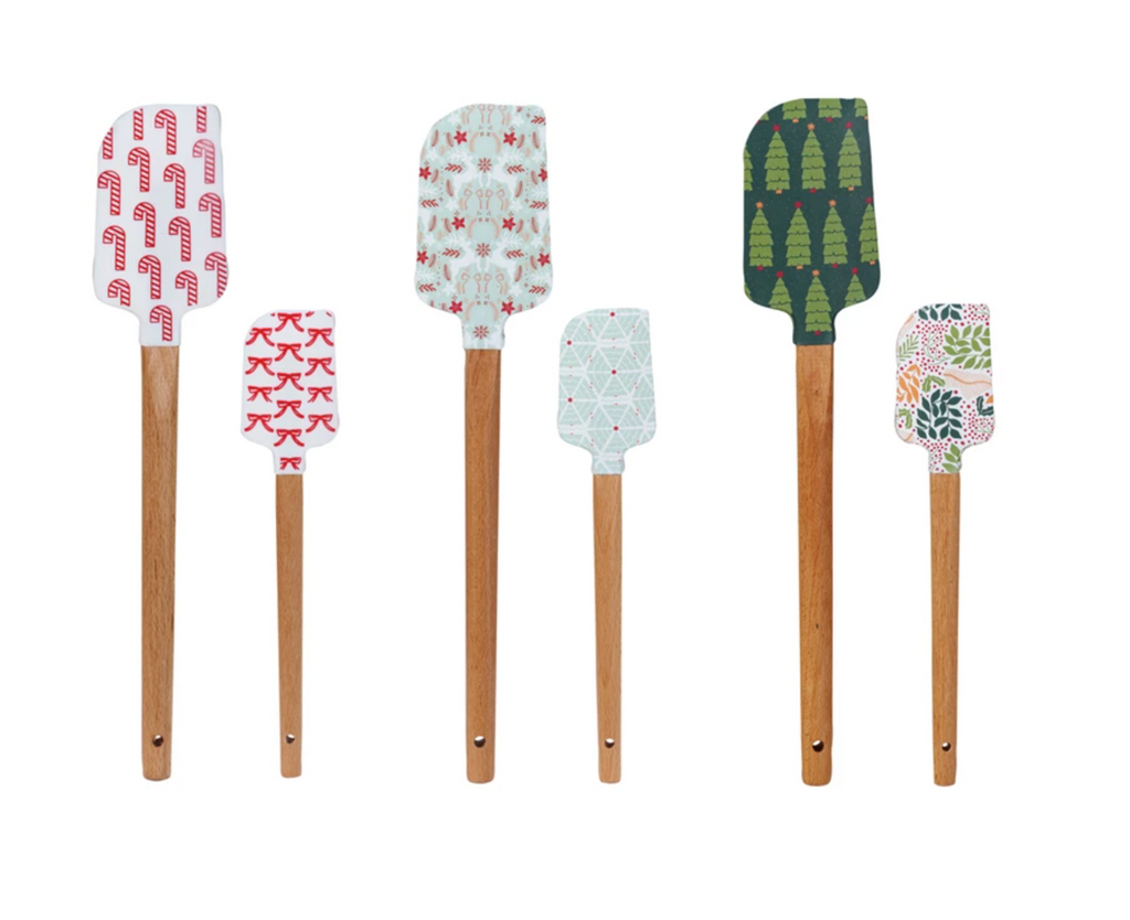 Silicone & Wood Spatulas w/ Holiday Pattern, 6 Styles, 2 Sizes