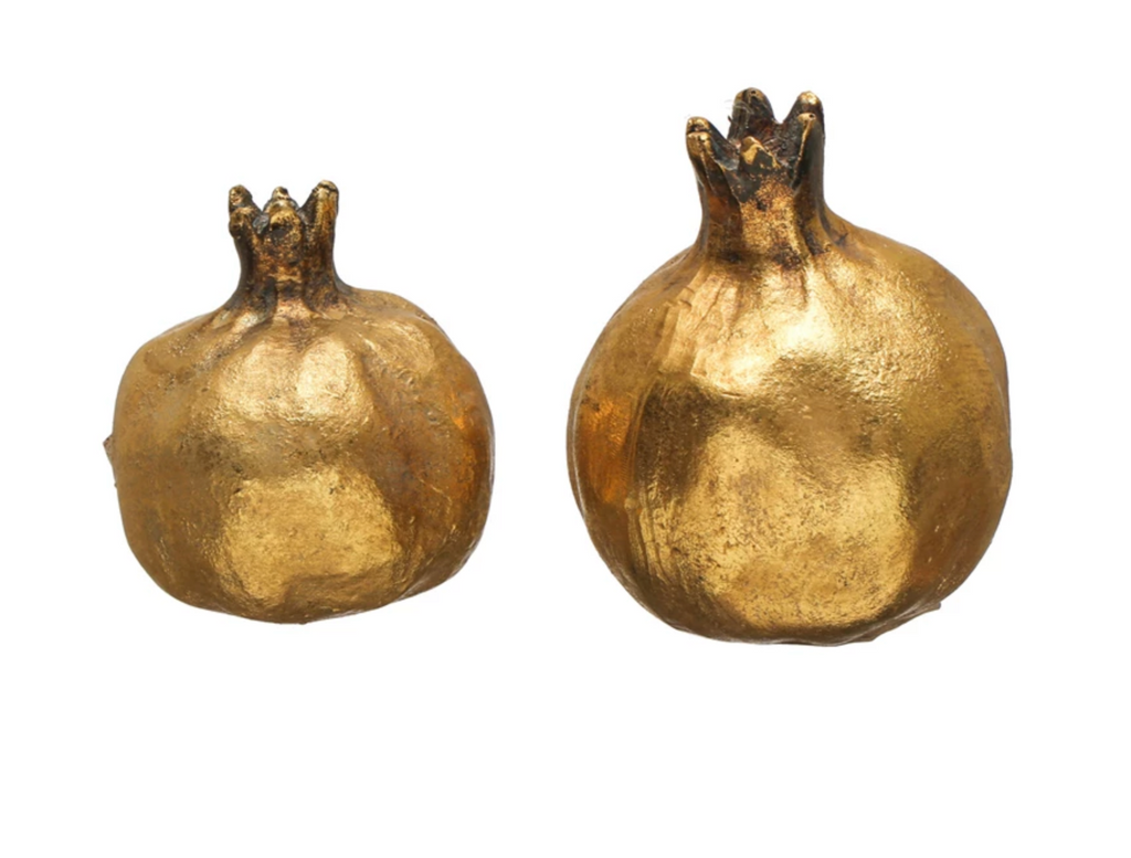 3-1/4"H - 4-1/2"H Resin Pomegranate, Antique Gold Finish, 2 Styles