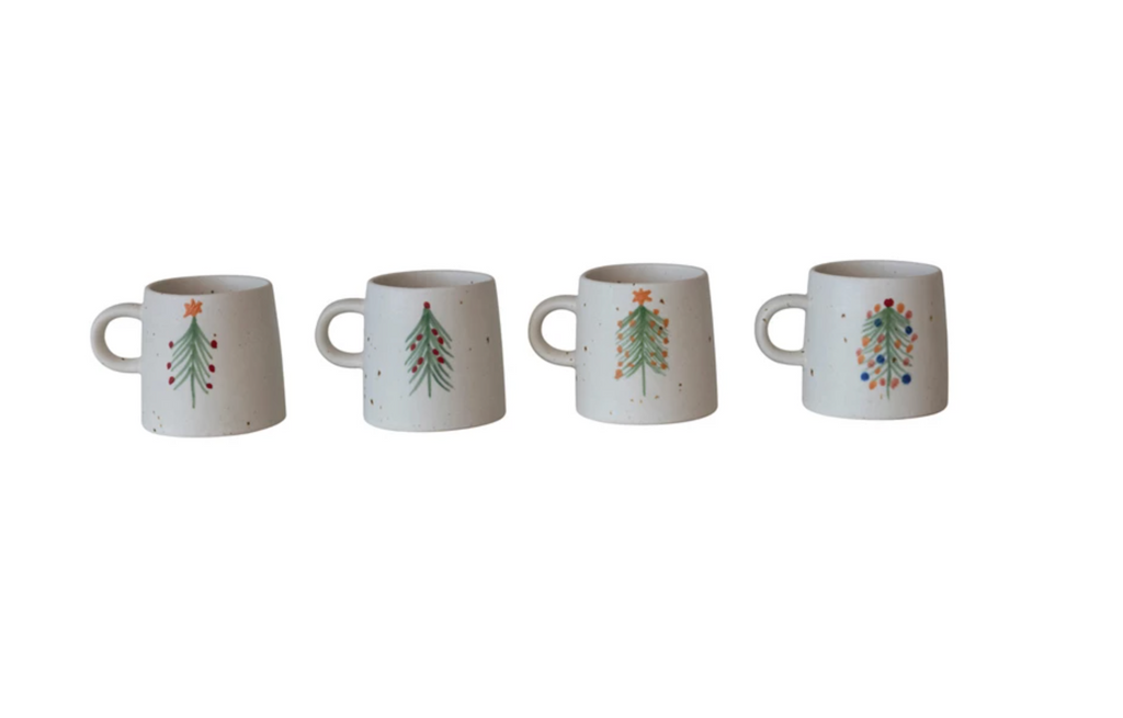 12 oz. Hand-Painted Stoneware Mug w/ Christmas Tree, 4 Styles