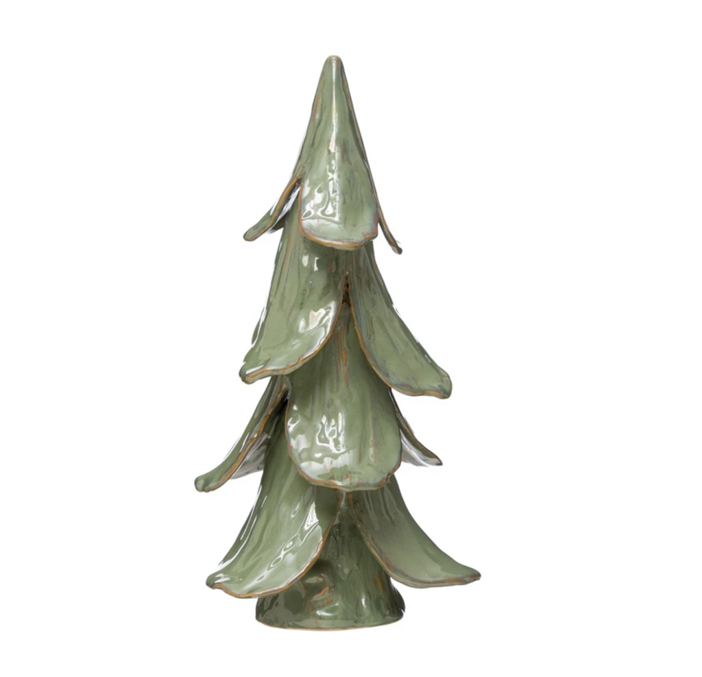 8" Round x 15-1/2"H Handmade Stoneware Tree, Reactive Glaze, Mint Color