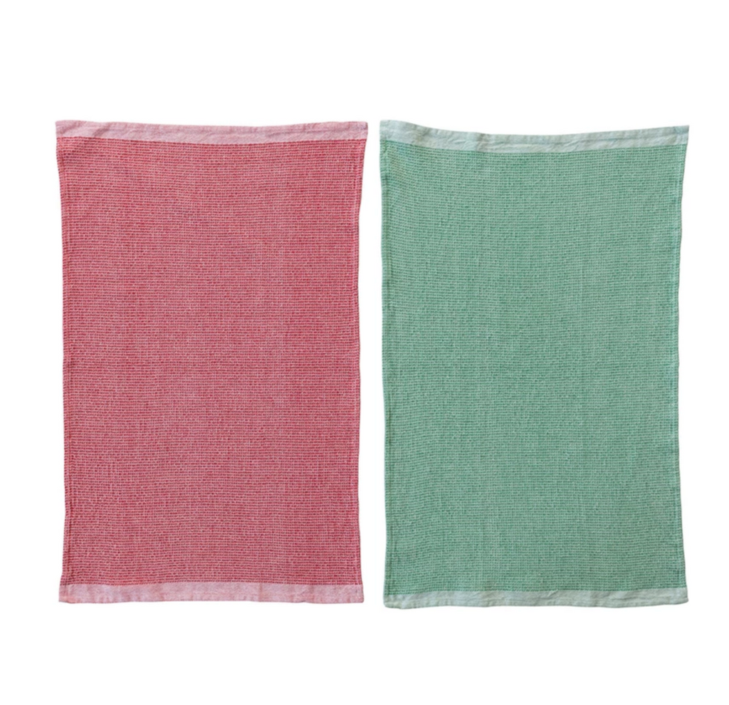 Stonewashed Cotton Waffle Weave Tea Towel, 2 Colors