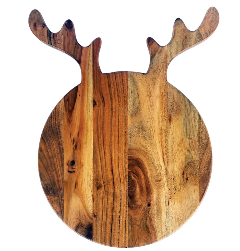 Acacia Wood Cheese/Cutting Board w/ Antlers, Natural