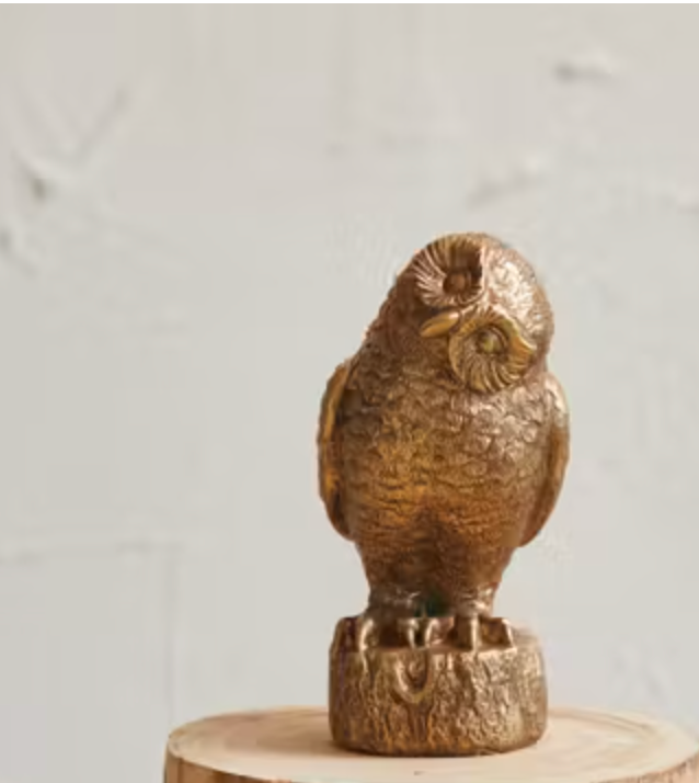 Resin Owl, Antique Gold Finish