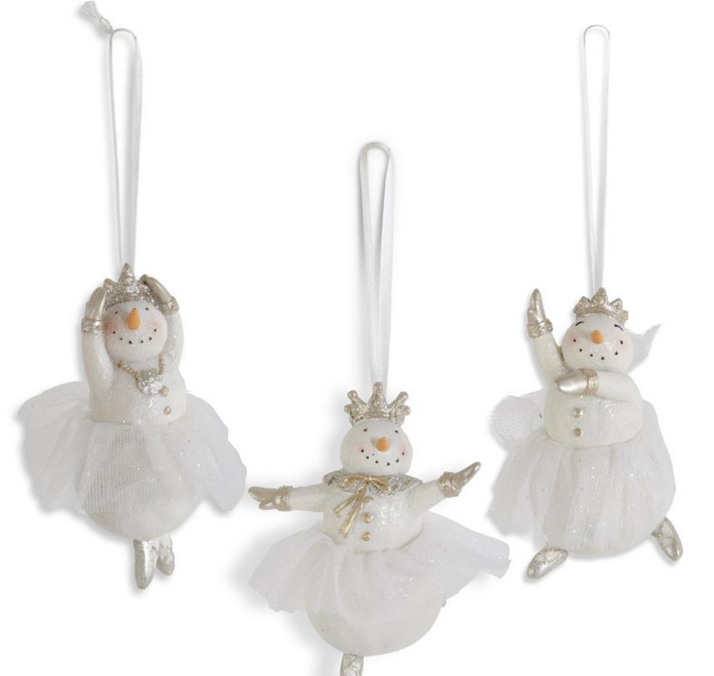 Assorted Glittered Snow Lady Ballerinas w/Tulle Tutu Ornaments (3