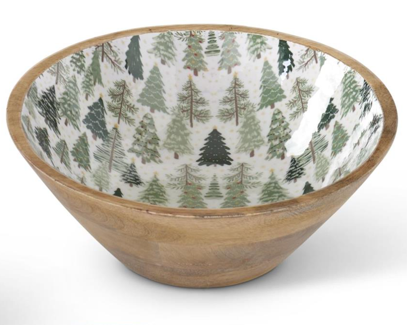 Wood Bowls w/Christmas Trees Enameled Interiors