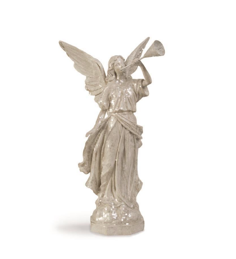 16 Inch White Glitter Angel w/Trumpet