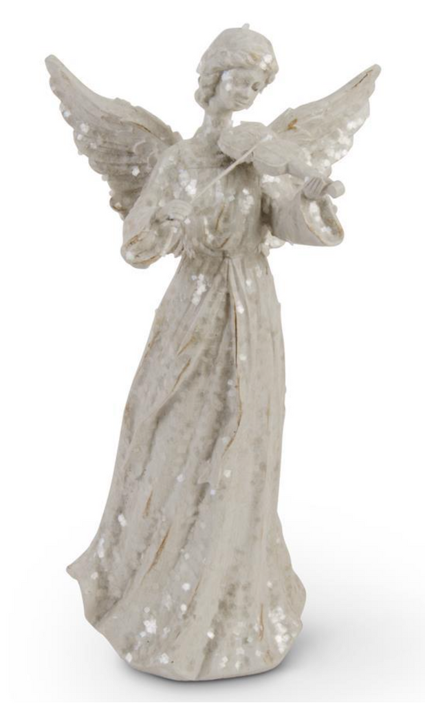 14.5 Inch White Glitter Angel w/Violin