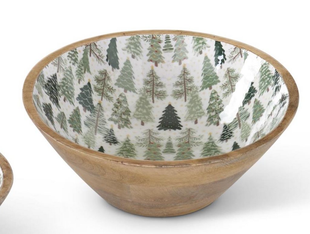 Wood Bowls w/Christmas Trees Enameled