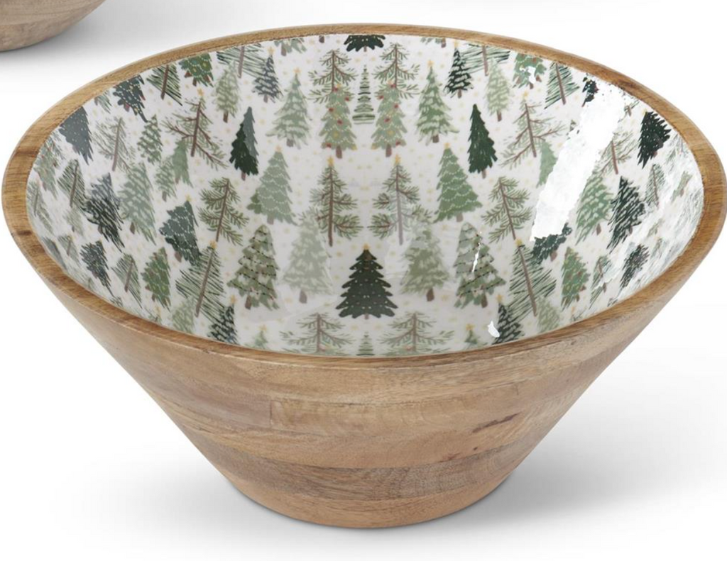 Wood Bowls w/Christmas Trees Enameled