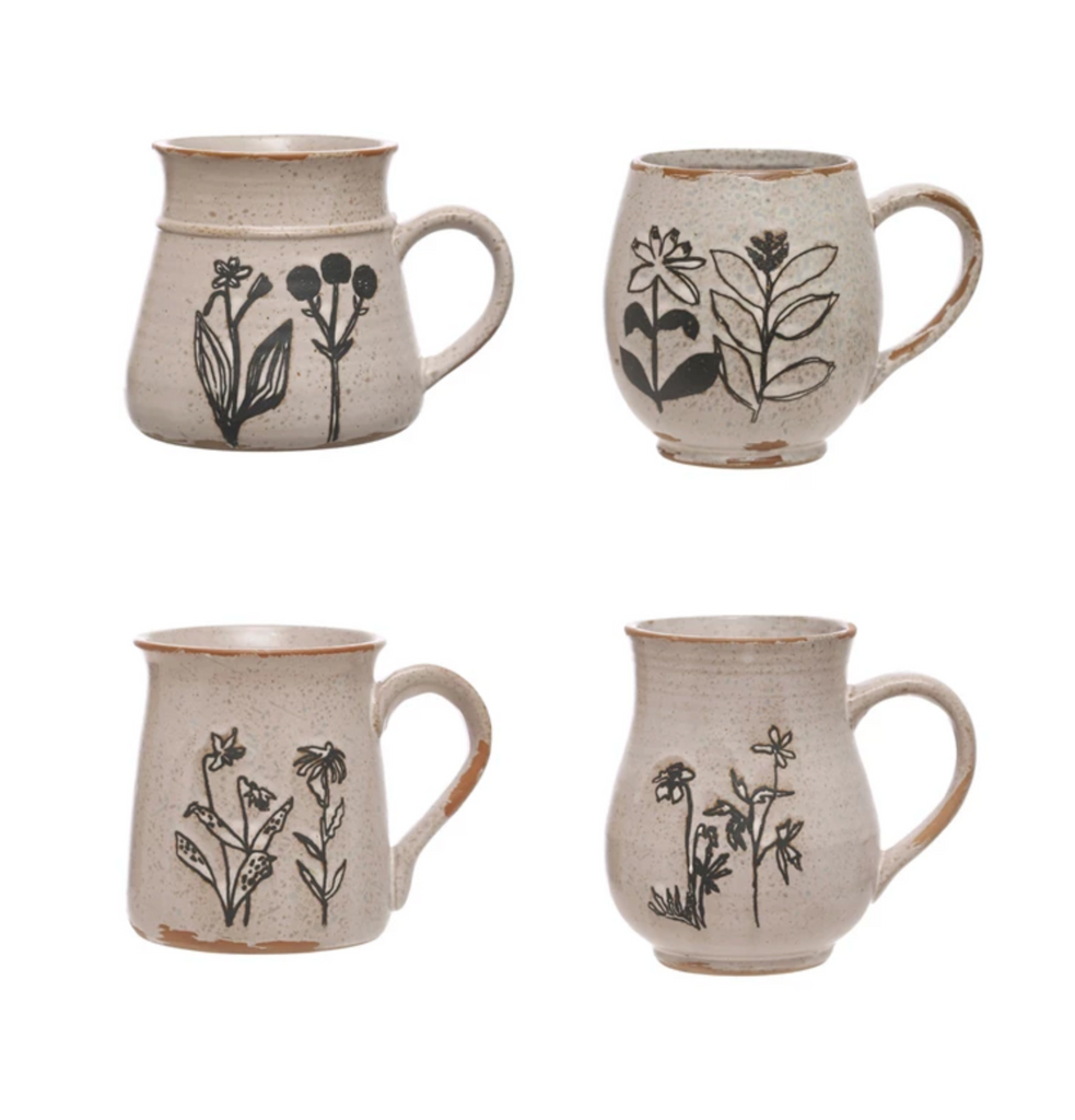 15 oz. Debossed Stoneware Mug , 4 Styles (Each One Will Vary)