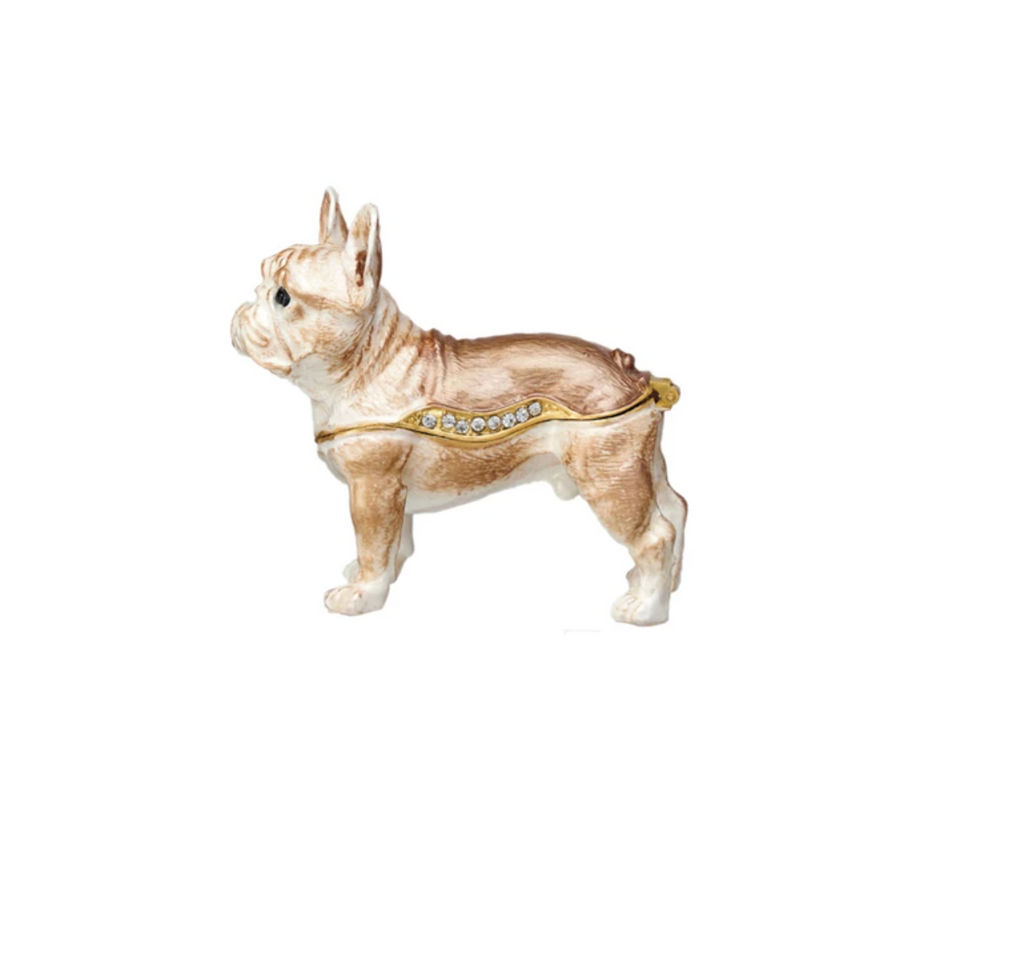 Enameled Metal French Bulldog Shaped Trinket Box w/ Jewels