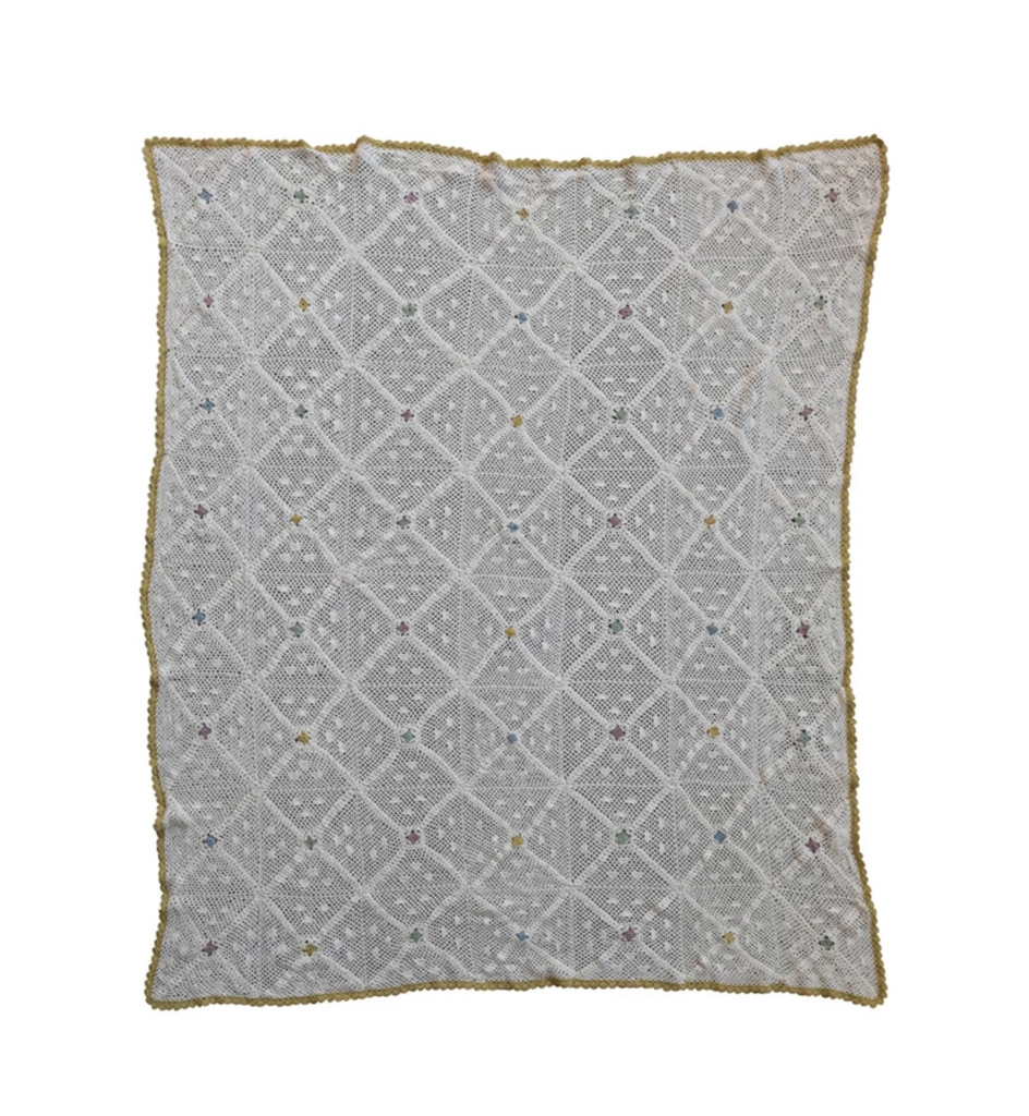 Recycled Cotton Crocheted Throw w/ Diamond Pattern