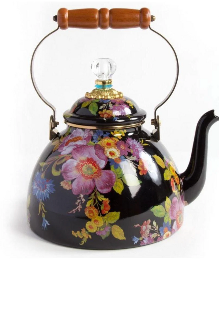 Black Flower Market 3 Quart Tea Kettle