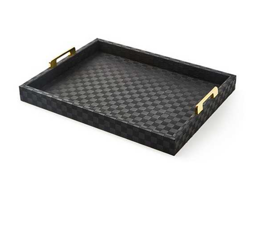 Black Faux Leather Large Tray