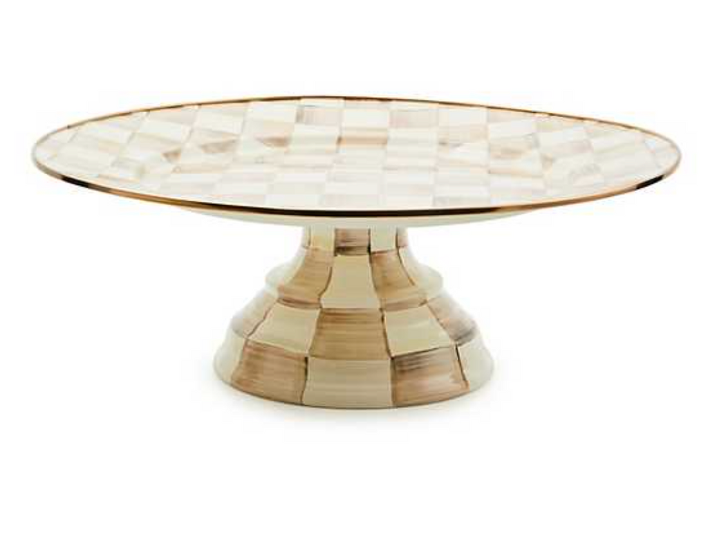 Mocha Check Small Pedestal Platter