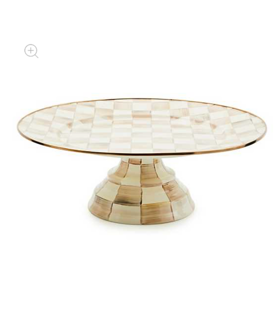 Mocha Check Large Pedestal Platter